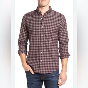 Bonobos Everyday Lightweight Flannel Shirt Small Burgundy Plaid Slim Fit Winter